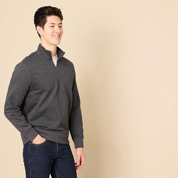 Immagine di Men'S Charcoal Grey Quarter-Zip Sweatshirt 5